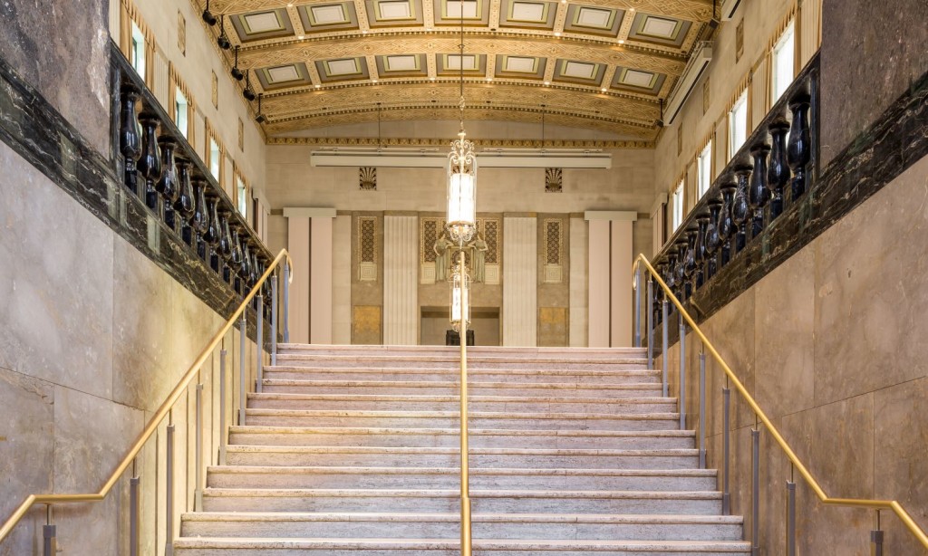 SJAM Building: Looking up the Sparks Stair into the Main Hall (Doublespace)