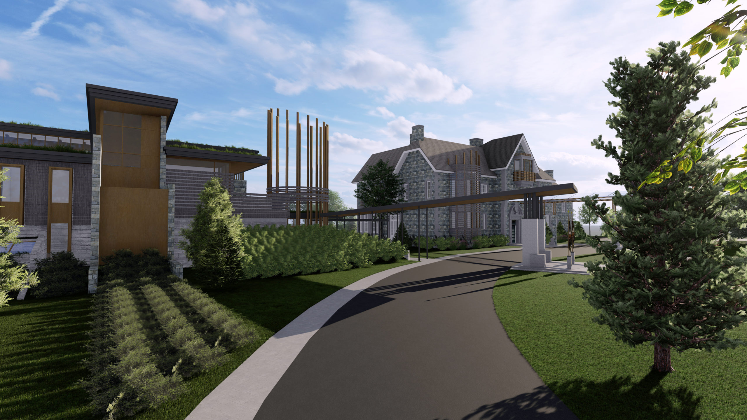 Approaching the entry of the proposed official wing via the southern portion of the drive