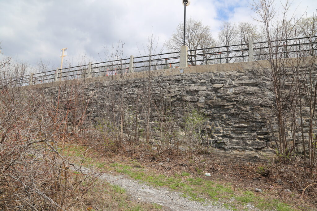 Stone retaining wall.